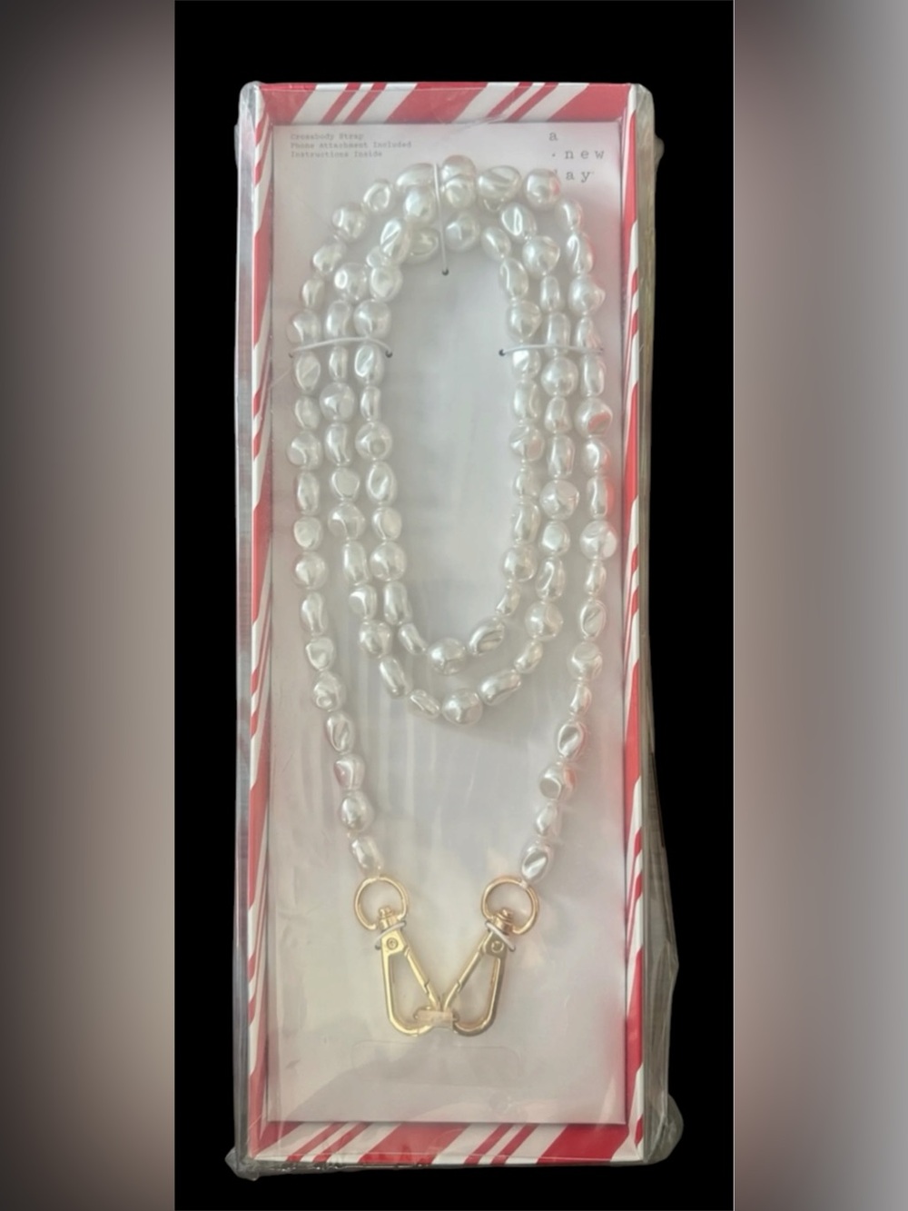 Elegant White Pearl Beaded Crossbody Strap Gold Hardware